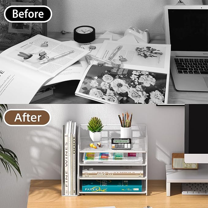 White Desk Organizers and Accessories with File Holder – Aesthetic Desk Accessories Women Love – Decorative Office Set with Magazine Rack – Desk Set for Girls Room and Office Setup