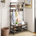 Giantex 4-in-1 Hall Tree with Bench and Shoe Storage, 72.5" Freestanding Coat Rack with Shoe Bench, 11 Hanging Hooks, Anti-Tipping Kits, Industrial Mudroom Storage Organizer for Entryway, Hallway