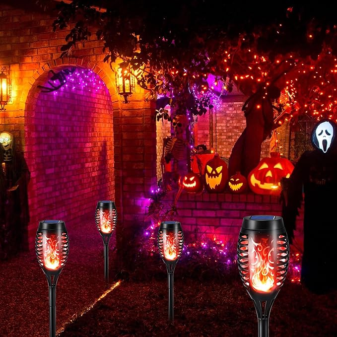 Toodour Solar Torch Flame Lights, 6 Pack Solar Lights Outdoor with Flickering Flame, Waterproof Patio Light Landscape Decoration Lighting for Garden, Lawn, Yard, Outdoor Decor - Red