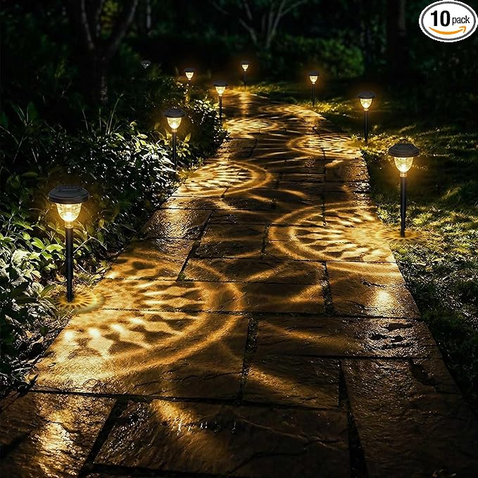 Solar Pathway Lights Outdoor 10 Pack Waterproof Solar Garden Lights Auto On/Off LED Solar Yard Lights 3000K Warm White Solar Stake Lights Outdoor Landscape Path Lights for Driveway Walkway