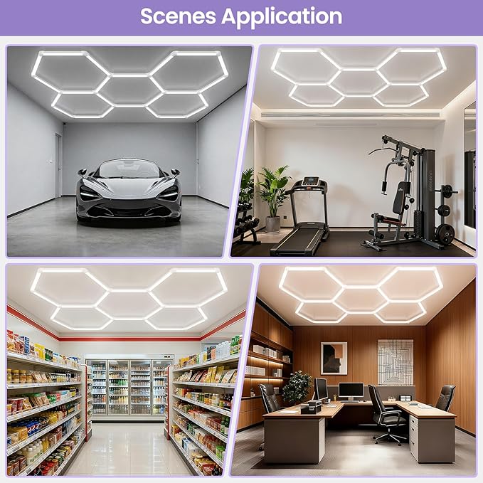Hexagon Garage Light - 25 Pack Garage Lights Ceiling Led Hexagon,5000k Daylight White Honeycomb Lights Ceiling for Gym,Warehouse,Car Detailing Shop,Super Market