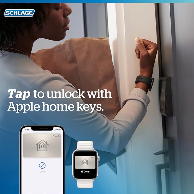 Schlage Encode Plus Smart Wi-Fi Lock for Front Door, Keyless Entry Deadbolt, Unlock with Apple Watch, Built-in WiFi and App Control, Easy Install, Alexa & Apple HomeKit Compatible, Satin Nickel