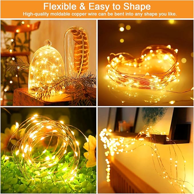 Solar Fairy Lights Outdoor Waterproof,16.4ft 50LED Solar String Lights for Outside 8 Modes 2 Packs for Christmas Halloween Holiday Patio Backyard Garden Deorations Warm White