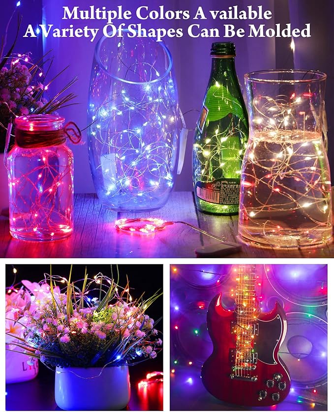Riakrum 7ft 20 Fairy Lights Battery Operated [3 Styles], LED String Lights Bulk Waterproof String for Christmas Mason Jars Wedding Engagement Party Decorations Table Centerpiece(Colorful,50 Pack)