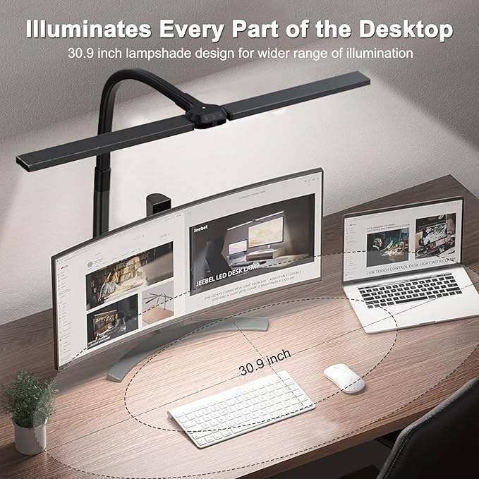 LED Desk Lamp for Home Office,Dimmable Computer Light with Clamp,24W 5 Color Double Head Study Lamp with Adjustable Flexible Gooseneck for Workbench Reading Drafting Monitor