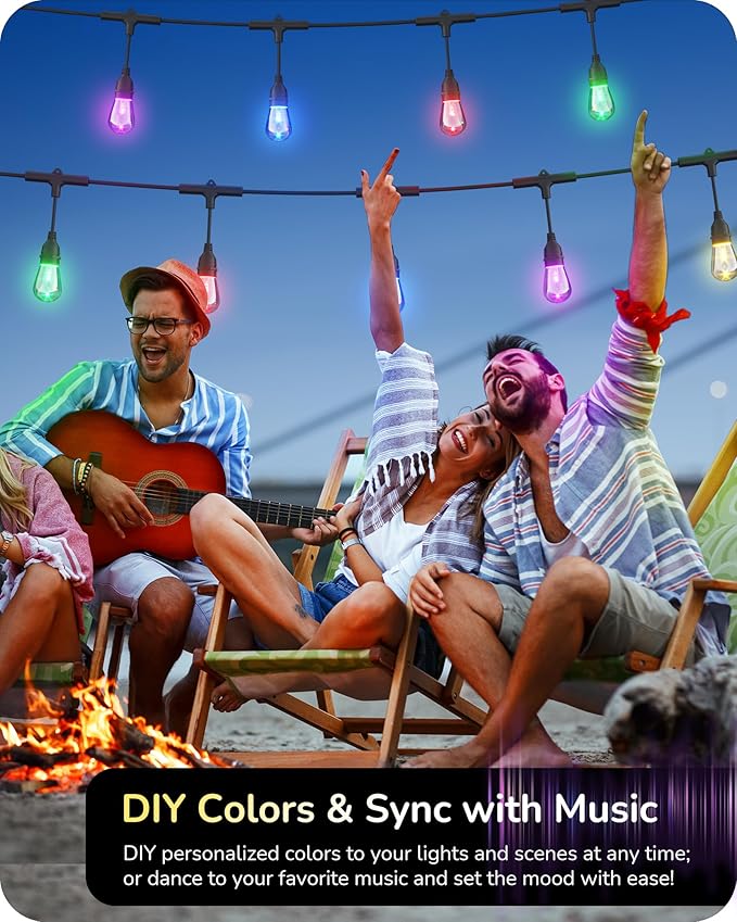 EDISHINE St. Patrick's Day/Easter 96ft Smart Outdoor String Lights, Color Changing Light 36 RGBW LED Bulbs, Compatible with Alexa, Waterproof WiFi Outdoor Lights for Party, Holiday Decor