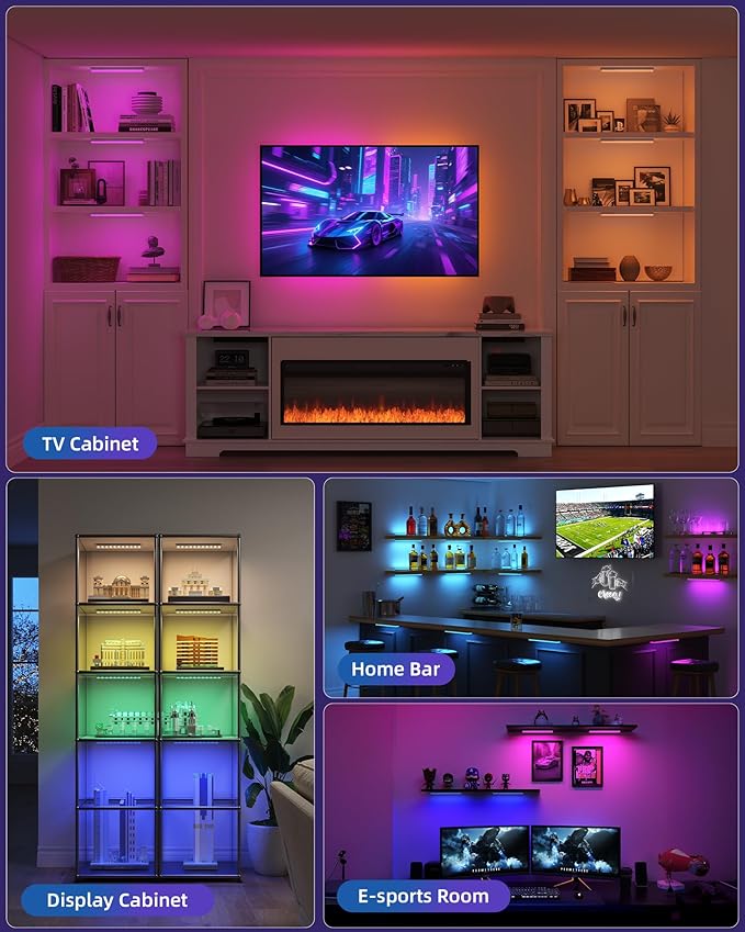 EZVALO 1800mAh Rechargeable Under Cabinet Lighting, Wireless, Magnetic Battery Operated Light Bars, 80 Color Changing, Under-Counter Light Fixtures with Remote for Kitchen, Shelves, Home Bar, 2Pack