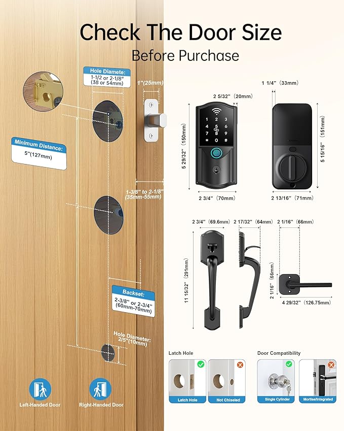 Built-in WiFi Smart Lock with Handle Set - Firstriver Fingerprint Keyless Entry Door Lock for Front Door, App Control, Digital Keypad Deadbolt, Auto Lock, Compatible with Alexa & Google Assistant
