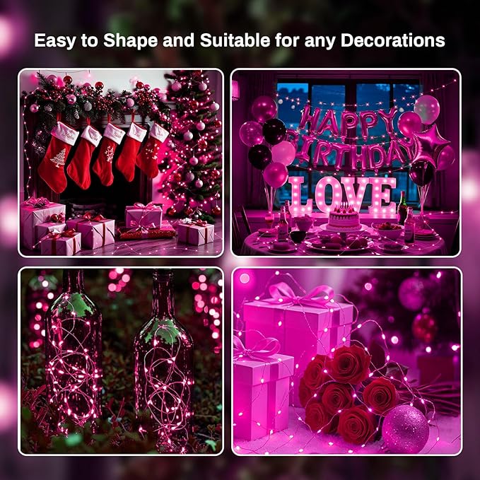 ZGWJ 6 Pack Fairy Lights Battery Operated with Remote, 7ft 20 LED Mini Fairy String Lights with Timer 8 Lighting Modes Waterproof for Halloween Christmas Tree DIY, Parties, Bedroom Decorations Pink