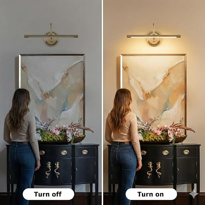 JOOSENLUX 16.5" Brass Picture Light Hardwired, Adjustable LED Art Display Lighting Fixture, 3000K Warm Dimmable Wall Sconce for Painting Portrait Gallery, Vintage Gold Metal Indoor Bedroom