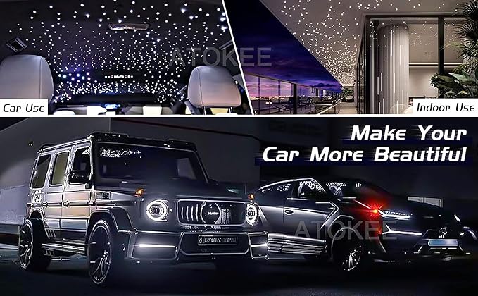 16W Starlight Headliner Kit 650pcs 0.03in 9.8ft, Twinkle Small Size Fiber Optic Car Star Roof Lights with Bluetooth APP/Remote Control