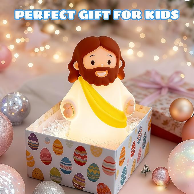 Little Jesus Night Light Mini Jesus Silicone Lamp Dimmable Nursery Nightlight for Kids Rechargeable Bedside Touch Lamp Perfect for Christmas, Easter and Baptism Gifts (Yellow)