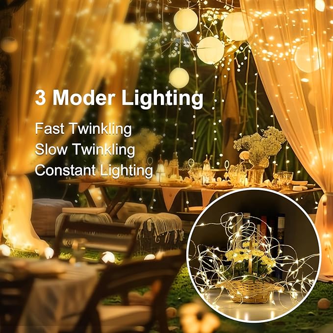 8Pack Fairy Lights Battery Operated, 7ft 20 LED 3 Modes Speed Twinkle Mini String Lights Waterproof Silver Wire Firefly Starry Lights for Mason Jars Wedding Party Christmas Decorations
