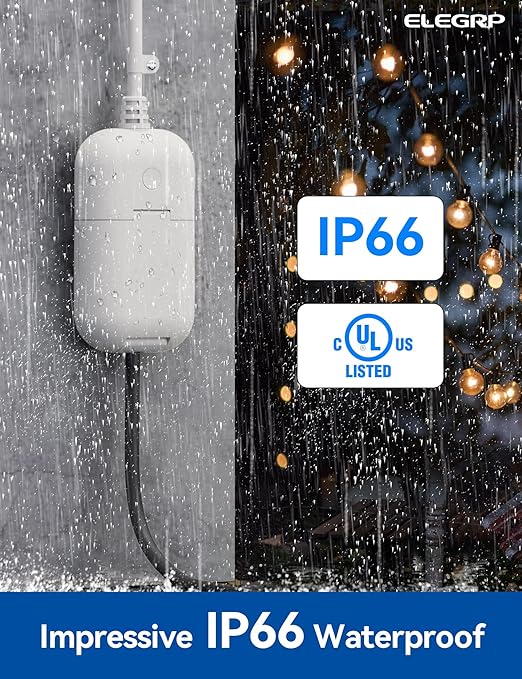 ELEGRP PQR10 Outdoor Smart Plug Waterproof IP66, WiFi Plug Compatible with Alexa & Google Assistant, Smart Outdoor Outlet for String Lights, No Hub Required, 400W Max, UL Certified, 2 Pack, Grey
