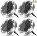 4 Pack Solar Ground Lights Outdoor, Solar Powered Disc Lights for Outside, IP65 Waterproof Anti-Rust Flat Disk Light, Small Landscape Lighting for Pathway Garden Yard Walkway Driveway Lawn,Cool White
