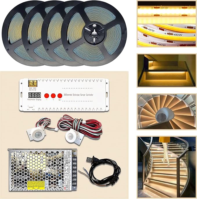 PIR Motion Sensor LED Stair Lights Indoor Outdoor Stairway Step Staircase Lighting Kit with 3000K Warm White COB Flexible LED Linear Light