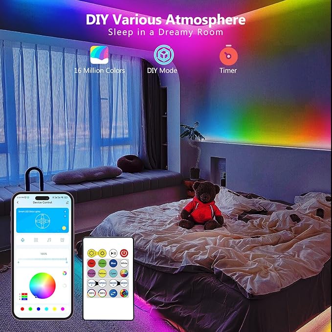dalattin Smart RGB COB LED IC Strip Lights, 576 LEDs/m Addressable High Density Flexible with Remote & App Control, 16.4ft LED Lights for Living Room, Bedroom, Kitchen Lighting