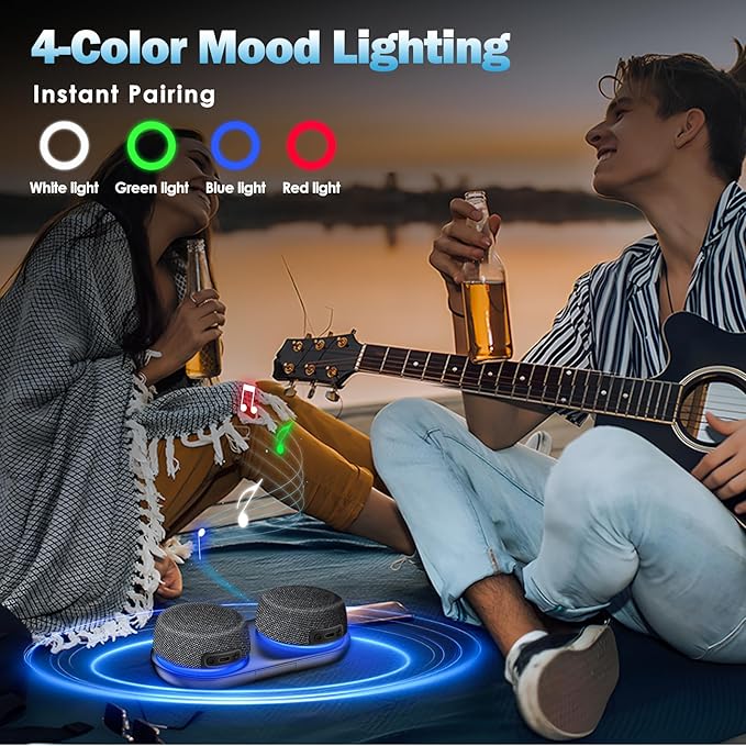 Dual Bluetooth Speaker Set with Magnetic Base & Phone Stand - TWS Stereo Sound, 10H Playtime, 3H with RGB Music Lights On- Bluetooth Wireless Speaker for Home Theater, Outdoor,TV Watching, Multi Room