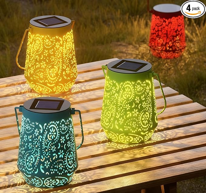 Solar Powered Flower Lights, Decorative Metal Courtyard Lights, 4 Colors, Terrace and Deck LED Pendant Lights (This is the Price for one, Indicate the Required Color, Randomly Send if not indicated)