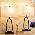 22" Set of 2 Modern Touch Table Lamps with 2 USB & AC Outlets, 3-Way Dimmable Bedroom Bedside Lamps for Nightstand Living Room Office Dining Room (LED Bulbs Included)