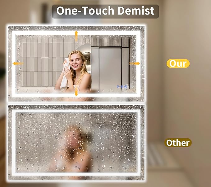 32"x48" LED Bathroom Mirror with Lights, Anti-Fog, Backlit + Front Lit, Dimmable, Led Vanity Mirror for Wall, Lighted Bathroom Mirror, 3 Colors, Shatter-Proof Tempered Glass