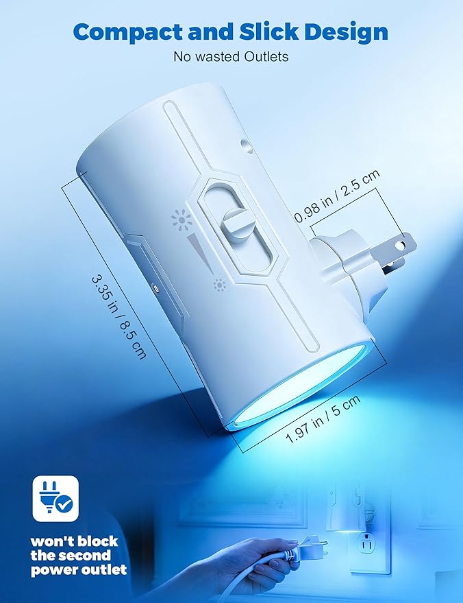 Night Light, LED Night Lights Plug into Wall 2 Pack Blue 0-100LM Adjustable Brightness Light Sensor Plug in Night Light for Hallway, Bathroom, Adult