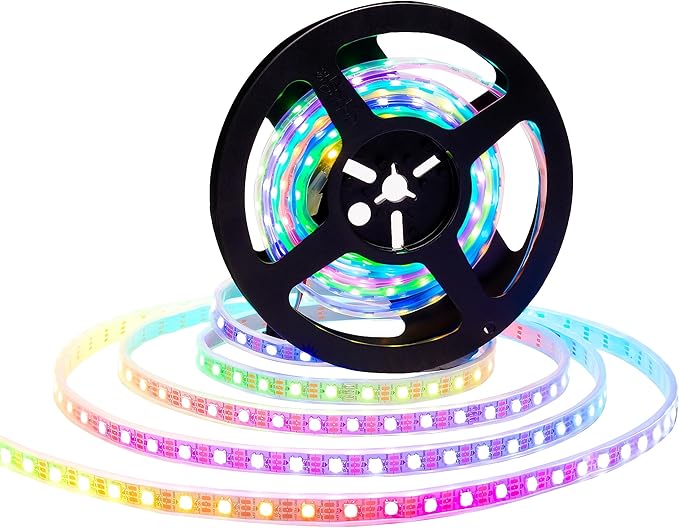 WS2812B LED Strip Individual Addressable Light 16.4FT 60Pixels/m 300Pixels Dream Color SMD 5050 LED Pixel RGB Strip IP67 Waterproof DC5V (White PCB)