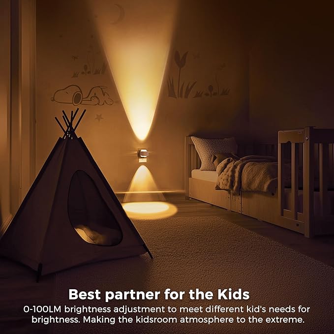 L LOHAS LED Night Lights Plug into Wall, Night Light Projector, Dusk to Dawn Sensor, Rotating White Nightlight for Kids, Soft White Ambient Lighting for Bathroom, Gaming Room, Gifts,2 Pack