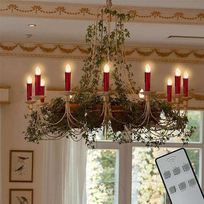 Candlesticks LED Taper Candle,Red Remote LED Candle Sticks Battery Operated Chandelier Flameless Candles with Clip,Flickering Warm White Lights for Wedding Party Women Gifts,RED-LED