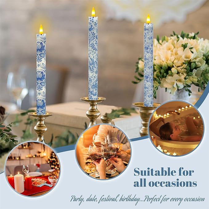 Flameless LED Taper Candles - 10 inch Realistic Flickering Wax Dripping Candles with Remote & Timer, Set of 4 for Fireplace Dining Table Wedding Halloween Christmas Decor