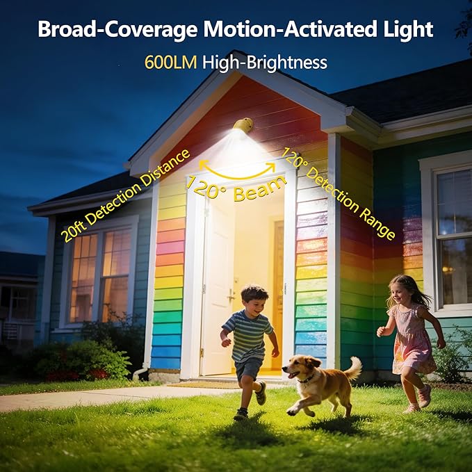 Wireless LED Spotlight, Battery Operated Motion Sensor Outdoor Light - 4000mAh Rechargeable 2-Mode IPX5 Waterproof 600LM Light for Porch, Garage, Hallway, Wardrobe (Yellow)