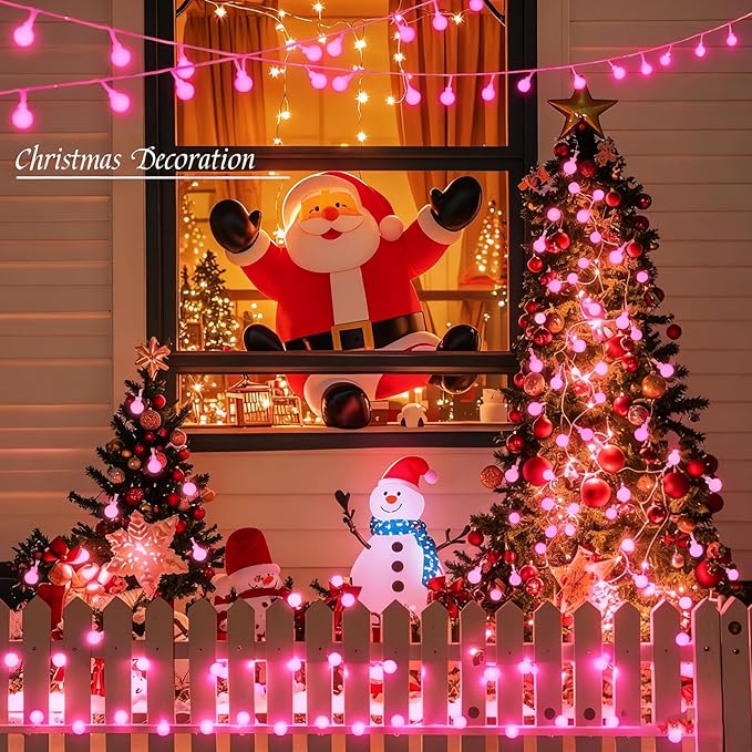 Mothers Day Decorations Lights USB Plug in 38ft 100LED 8 Mode Remote Timer Mini Globe Fairy String Lights Gifts for Mom Women Girl Mother Bedroom Indoor Dorm Happy Valentines Mother's Day Decor, Pink