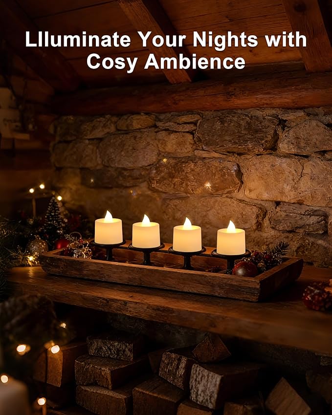 Amagic 24 Pack LED Tea Lights, Flameless Votive Candles, Lasting Electric Fake Small Candles, Battery Operated Tealights Candles for Halloween, Christmas, Home Decor, Wedding, Party, Festival (White)