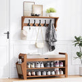 31.5" Bamboo Shoe Rack Bench with Coat Rack, 3-Tier Entryway Bench with Thick Cushion, Flip-Top & Side Baskets, Holds Up to 550 LBS for Hallway, Living Room, Bedroom