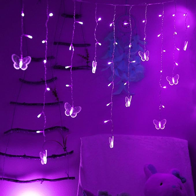 Butterfly Curtain Fairy Light, 8 Modes 120 LED USB Window Firefly Twinkle Timer String Lights 24 Butterflies with Remote, Waterproof Copper Wire for Room Bedroom Christmas Wedding Party Dorm Patio