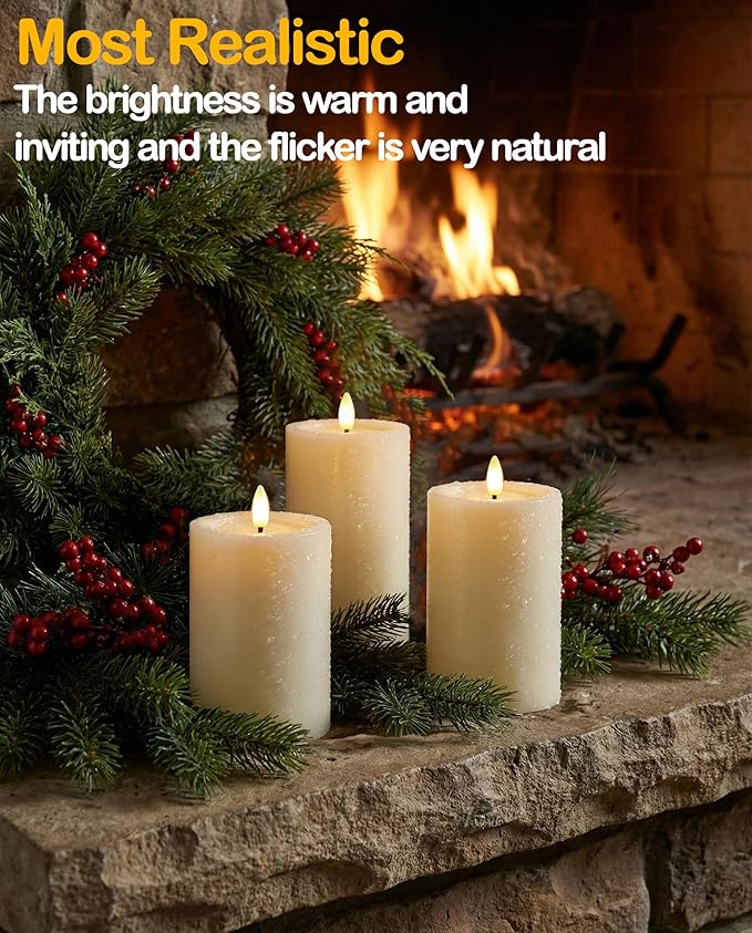 3"x4" Outdoor Waterproof Flameless Candles with Remote and Timers, LED Candles, Battery Operated Candles, Electric Fake Pillar Candles for Patio, Porch, and Lanterns Decor (Ivory, Plastic)