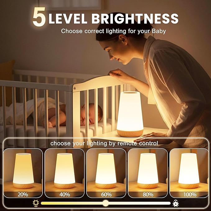 Kids Night Light Table Lamps: Dimmable LED Touch Lamp for Baby & Nursery | Eye-Caring Soft Warm White USB Rechargeable Portable Bedside for Bedroom Living Room Camping