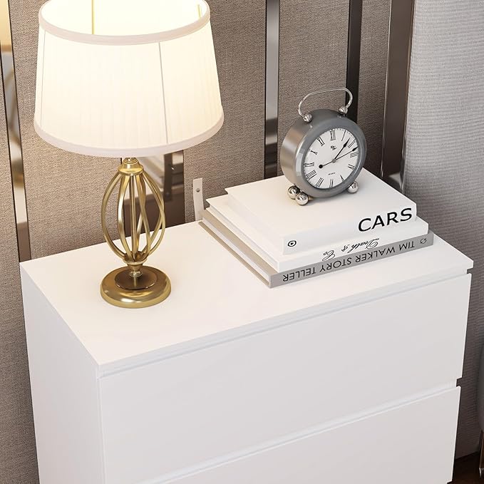 FAMAPY Modern Nightstand with 3 Drawers, Bedroom Storage Cabinet, Modern End Side Table, No Handle Design, for Living Room White 30.3”W x 15.7”D x 32.3”H