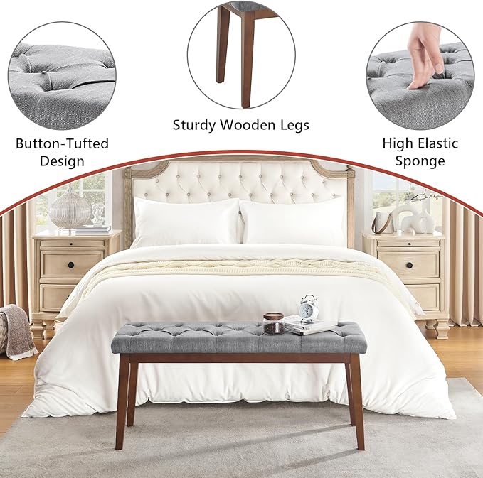 Upholstered Bench for Bedroom End of Bed,42.5-inch Entryway Bench for Living Room,Dining Bench with Padded Seat and Solid Wood Leg for Kitchen Bedroom,Indoor and Hallway