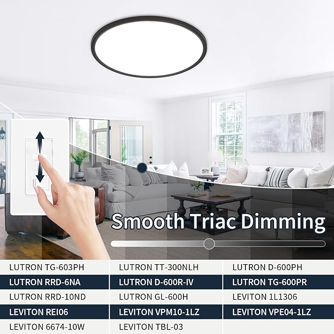 MOONSEA 20 Inch LED Dimmable Ceiling Light Fixture 40W - Round Flush Mount Adjustable 3000K/4500K/6000K Large Kitchen Light Fixture, 4000lm Hallway Light Fixtures for Bedroom, Black