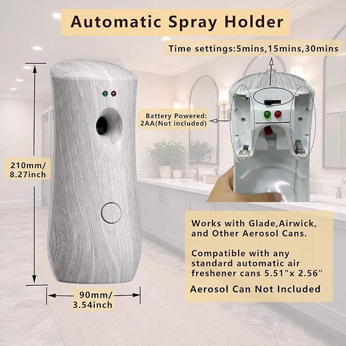 Automatic Air Freshener Spray Dispenser (2-Pack), Free Standing or Wall Mounted,Battery Operated Sprayer for Home, Indoor, Bathrooms, Offices, Hotels and Commercial Places (BHW-01)