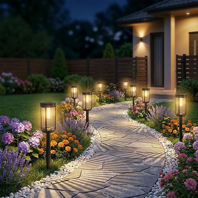Sparkblaze 12 Pack Solar Garden Lights Outdoor, Decorative Solar Pathway Lights for Yard Auto On/Off Landscape Lighting for Walkway, Lawn, Garden, Waterproof Solar Stake Lights. (12, Warm White)