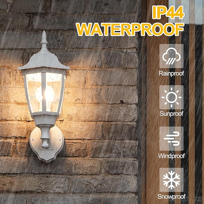 FUDESY Outdoor Wall Light Dusk to Dawn, Porch Sensor Light White Plastic Anti-Corrosion with LED Edison Filament Bulb, Exterior Mount Lantern for House, Garage (2-Pack)