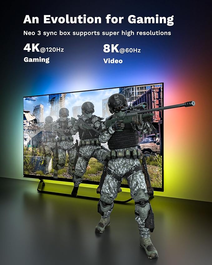 Lytmi Fantasy 3 TV Backlight Kit HDMI 2.1 with Sync Box Wi-Fi for 65-70 inch 8K 60Hz Color Lights Compatible Alexa and Google Assistant, App Control, Music RGB (Red, Green, Blue) LDD21