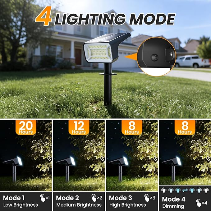 Fabrito 8 Pack Solar Spot Lights Outdoor Waterproof IP67, [108 LEDs, 4 Modes] Dusk to Dawn Spotlights with 1500mAh Battery for All Night, Landscape Lights for Tree, Yard, Pool, Pathway, Cool White