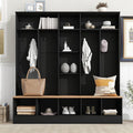 66.9" Wide Hall Tree with Storage Bench, Shoe Cabinet with Cube Storage & Shelves, Coat Rack with 8 Hooks for Entryways