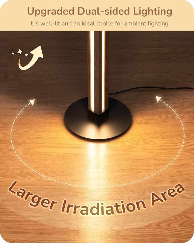 EDISHINE Corner Floor Lamp, Upgraded Dual-Sided Lighting, Wooden Floor Lamps for Living Room, Standing Lamp with Remote/Foot Control, 7CCT & Dimmable Floor Lamp for Bedroom, Office, Natural Wood