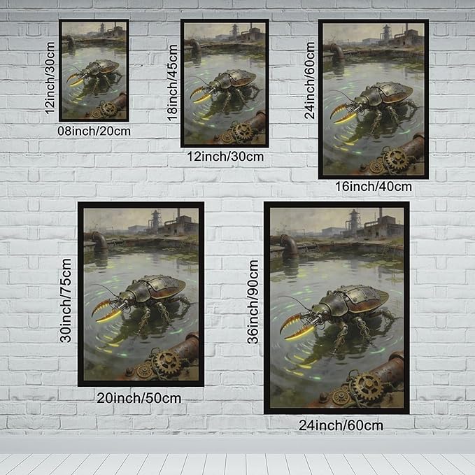 Framed Industrial Fantasy Wall Art for Living Room TV Wall Post Apocalyptic Style Home Decor 12x18in