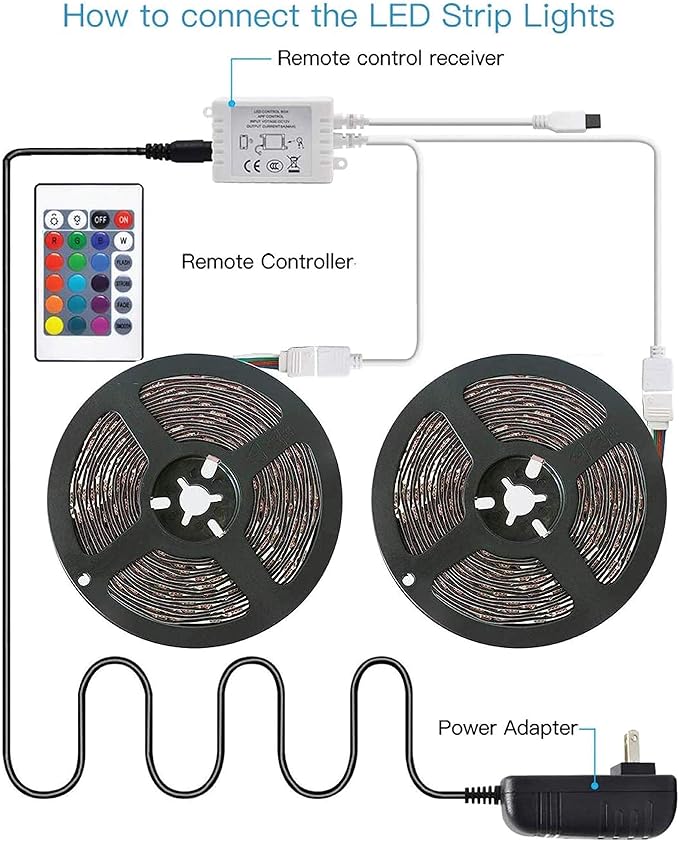 WBM SMART LED Strip Lights, LED Lights for Bedroom, 32 ft Long, 3M Strong Adhesive, Cutable LED Lights with IR Remote Controller