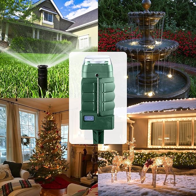 Outdoor Stake Timer Waterproof, 24 Hour Mechanical Power Strip Timer with 6 Outlets(3 180° Rotatable), 6ft Extension Cord Yard Stake Timer for Outdoor Christmas Lights, Heavy Duty, UL Listed